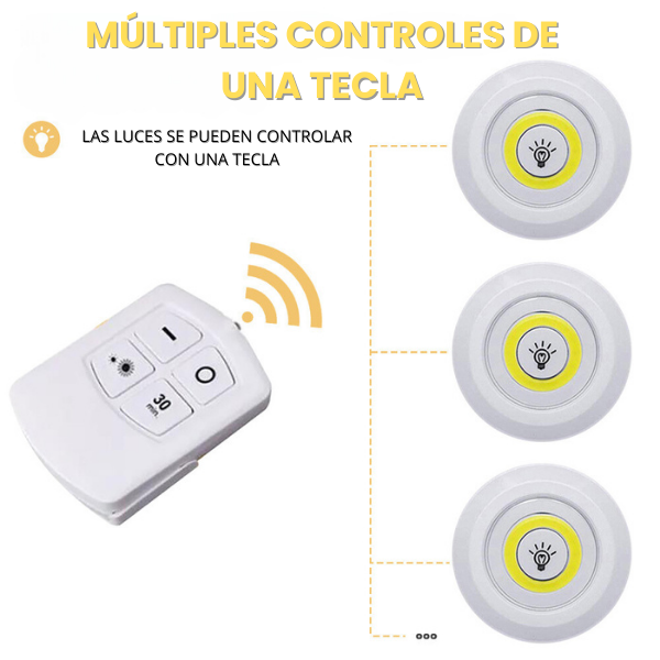 3 Luces LED Inalámbricas + Control Remoto
