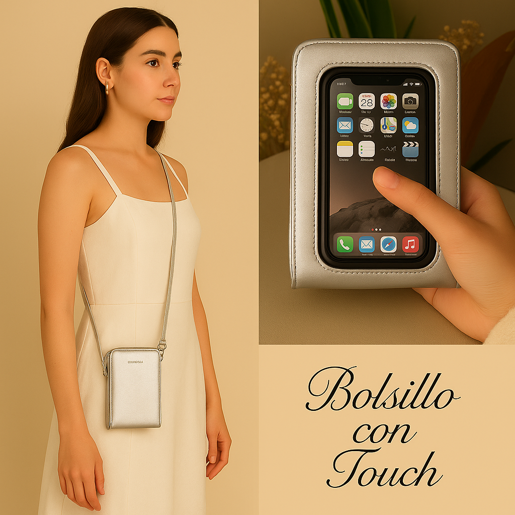 Cartera Multifunción de Cuero con Bolsillo Táctil