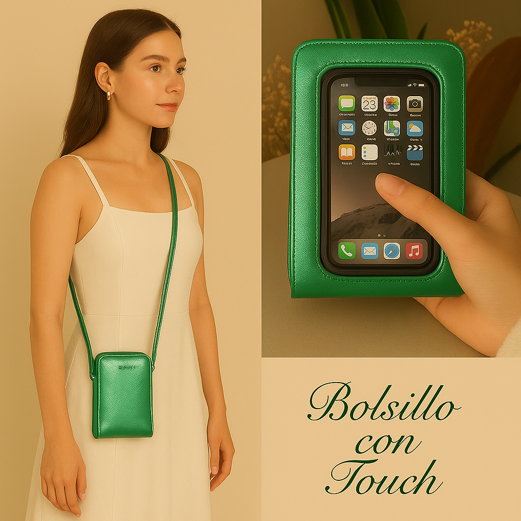 Cartera Multifunción de Cuero con Bolsillo Táctil