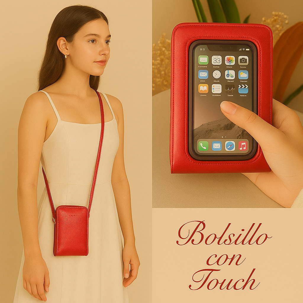 Cartera Multifunción de Cuero con Bolsillo Táctil