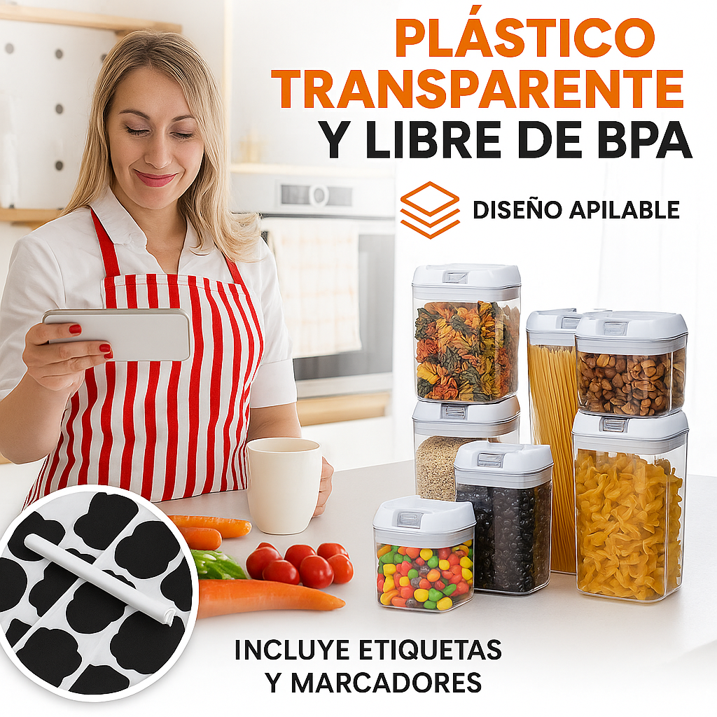 Juego de 7 Contenedores Herméticos + Tiqueteras