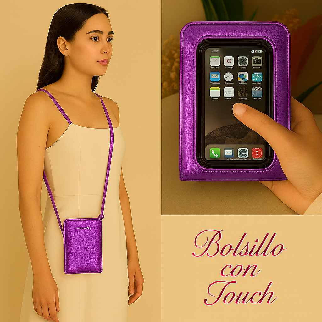 Cartera Multifunción de Cuero con Bolsillo Táctil