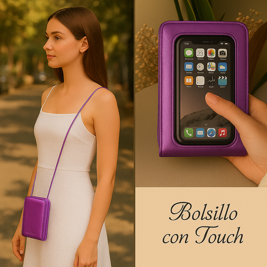 Cartera Multifunción de Cuero con Bolsillo Táctil