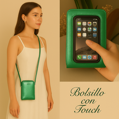 Cartera Multifunción de Cuero con Bolsillo Táctil