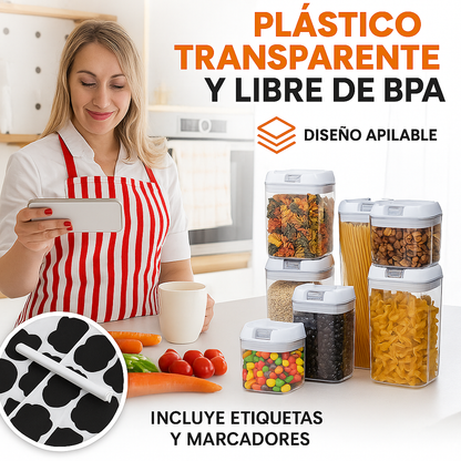 Juego de 7 Contenedores Herméticos + Tiqueteras