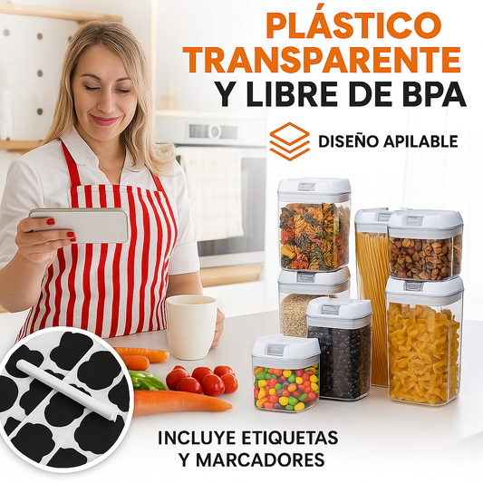 Juego de 7 Contenedores Herméticos + Tiqueteras
