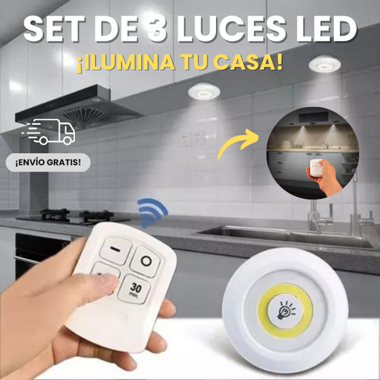 3 Luces LED Inalámbricas + Control Remoto