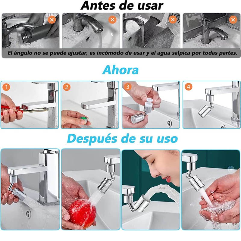 Grifo Giratorio 720º Adaptador  Para Llave Lavaplatos Baño